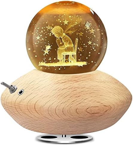 Caixa de música Kajiewo, caixa de música 3D Crystal Ball com projeção de luz quente, 360 ° Girando crianças da noite da