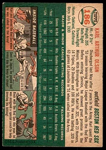 1954 Topps 186 Karl Olson Boston Red Sox VG/EX Red Sox