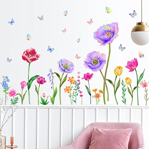 RW-225 Flores coloridas Decalques de parede 3d deslumbrante Poppy Tulip Tulip Floral Wall Sticker Diy Removível Jardim