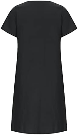 Qliuoazw feminino vestidos de praia de verão 2023 linho de algodão casual vestido de manga curta de manga curta vestido redondo de pescoço solto vestidos soltos