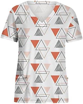 Vneck Spandex Bloups for Womens Fall Summer Summer Sleeve Geometria Floral Print Work Scrub Uniform Tops Ladies 2023