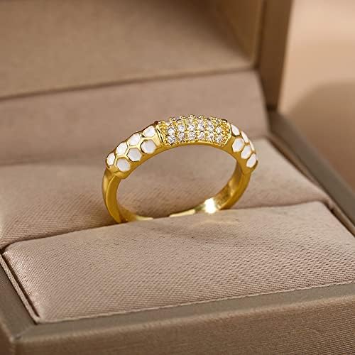 Ttndstore colorido anéis de óleo para mulheres para mulheres anel de ouro ajustável anel de ouro femme Jóias de jóias - branco - redimensionável -12831
