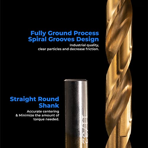 AMOOLO 3/8 Drillium Bits, premium 4341 Bits de perfuração de metal HSS para madeira, metal, aço, plástico, liga de alumínio