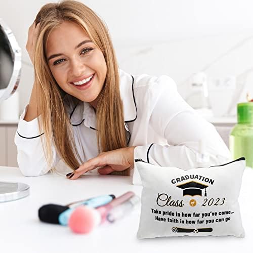 14 PCS Graduation Gifts Bolsa de cosméticos para ela, orgulhe -se de quão longe você chegou a turma de 2023 sacolas de maquiagem