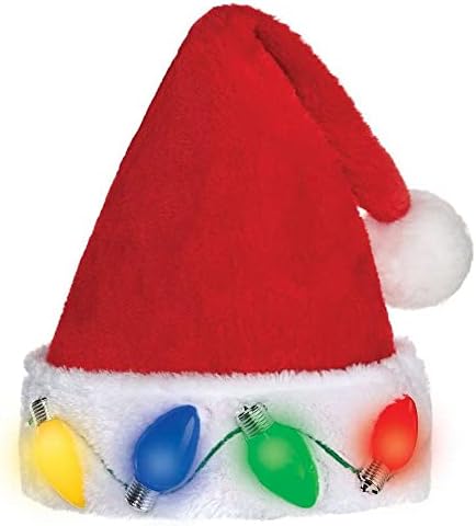 PMU Christmas Light Up Hat de Papai Noel com lâmpadas retro jumbo, PKG/6 padrão
