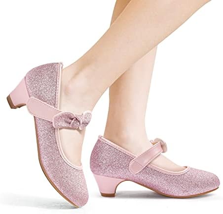 Adamumu Girls Dress Sapatos Princesa High Heel Mary Jane Glitter Shoes na festa de casamento para criança pequena menina grande com
