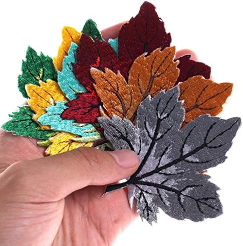 Onwon 5 peças coloridas folhas de bordo patches de ferro/costurar em apliques de apliques bordados folhas de bordado de bordado decoração