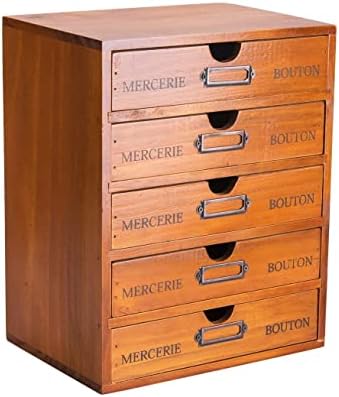 Organizador de mesa de 5 guloseimas - caixa de armazenamento de madeira vintage com 5 gavetas de armazenamento largo - gaveta de prateleira