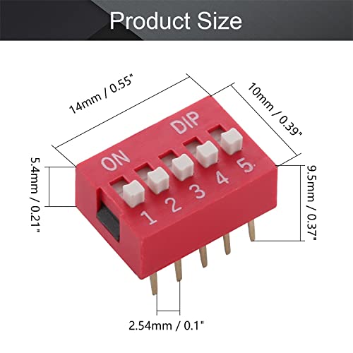 Bettomshin 10pcs Red Dip Switch Horizontal 1-5 Posições 2,54mm Pitch para placas de pão de circuito PCB