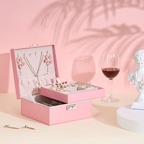 Caixa de jóias bewishome para meninas mulheres, caixa de jóias Caixa Ideal Presentes para mulheres mulheres, meninas Brincho Jóias de joalheria com bandeja removível para brincos de colar Anéis