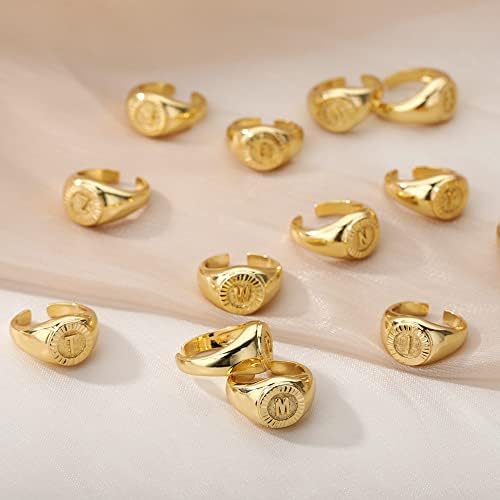Ttndstore vintage letra inicial anéis de sinete para mulheres anel de abertura de abertura letra de ouro jóias de casamento-98779