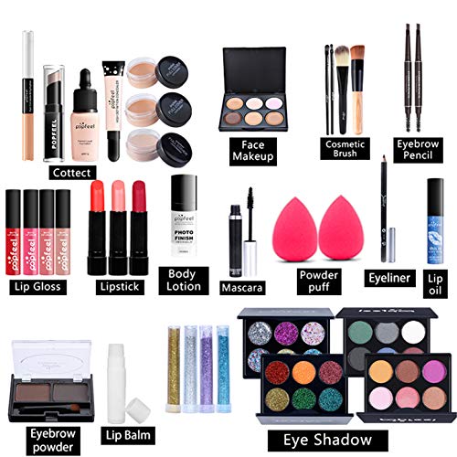 Joyeee All-in-One Makeup Gift Greet Kit de maquiagem de viagem completa Bundamento de maquiagem de maquiagem Lipglels Lipstick
