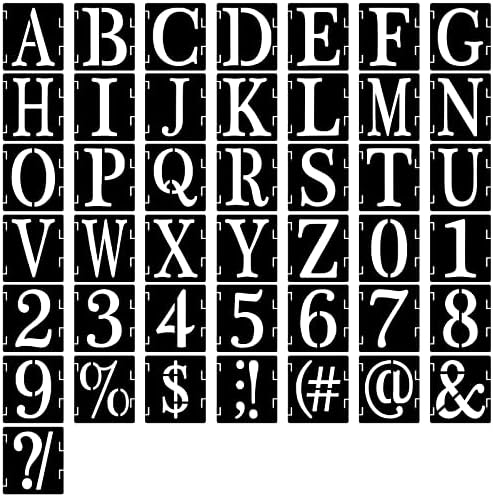 Estêncil de letra de 4 polegadas números símbolos estênceis de artesanato para pintura em madeira, 43 PCs Modelos de alfabetos