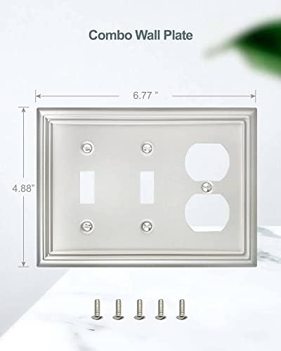 Toggle de gangue de 2 gang e placa de parede duplex 1-gang, tampas de interruptor de parede para alternância para alternância, tomada de receptáculo, interruptor mais escuro rotativo, níquel de cetim, 2 pacote