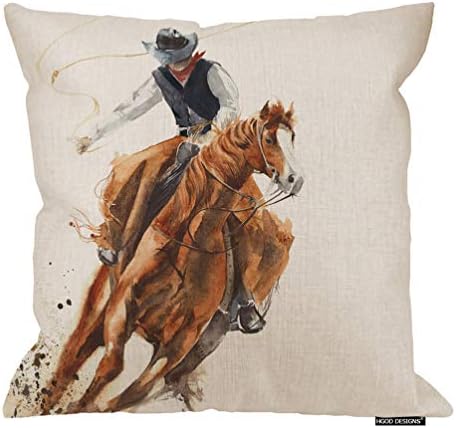 HGOD projeta travesseiro de cowboy, cowboy aquarela montando uma panturrilha a cavalo pintura de linho de linho de algodão poliéster