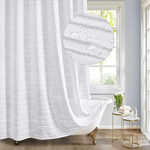 Conjunto de cortina de chuveiro de tecido de mitovilla branco, cortinas de pano com textura listrada com decoração de banheiro de luxo, resistente e rugas, 72 x 72
