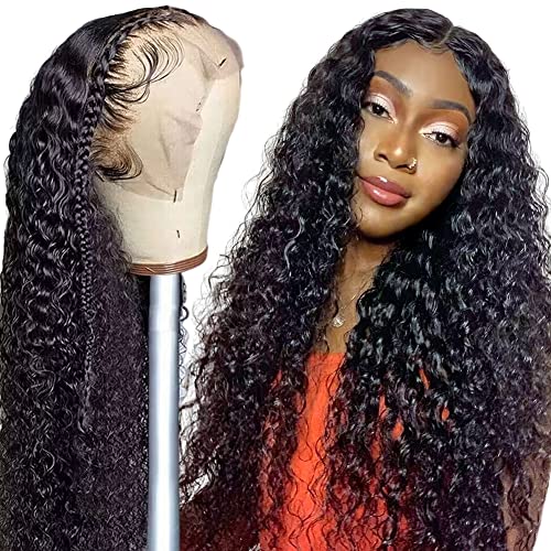 Classinas 13x4 Wigs de renda de onda profunda Cabelos de cabelos humanos 16 polegadas 180% de densidade HD Perucas dianteiras de