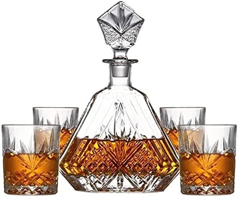 Originalclub Whisky Decanter Wine Decanter Whisky Decanter e Copos Conjunto, Bourbon, Liquor, 5 peças, 100 ％ Cristal com caixa de