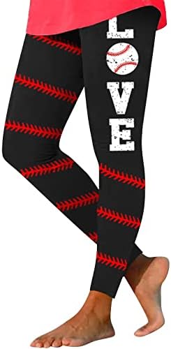 Leggings de impressão de beisebol para mulheres na cintura alta executando leggings de ioga Ultra Mold mole escovados
