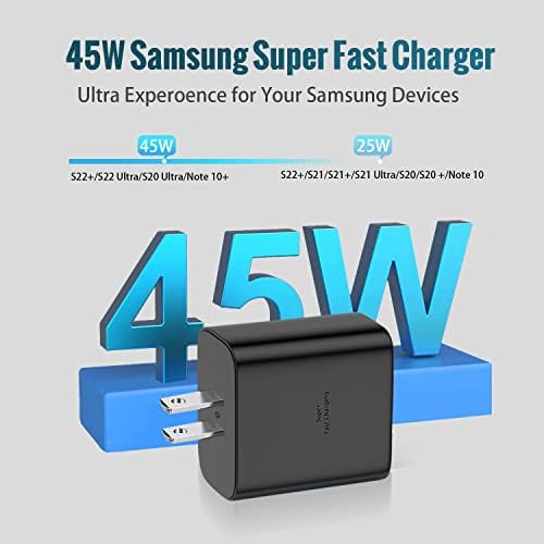 S23 Ultra Charger 45W Samsung Super Fast Charger Tipo C para Samsung Galaxy S23 Plus/S23/S22 Ultra/S22+/S22/S21/S20/Nota 20 Ultra/Nota 10+, Tab Galaxy S8/S8+/S7/S7+, PPS Carcreante com Cabo de 5 pés, 2 pacote