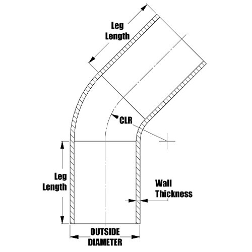 HPS 3 OD, 45 graus Tubos de cotovelo de alumínio Bend, comprimento da perna de 6 de cada lado, 3 CLR, 6061 T6 calibre