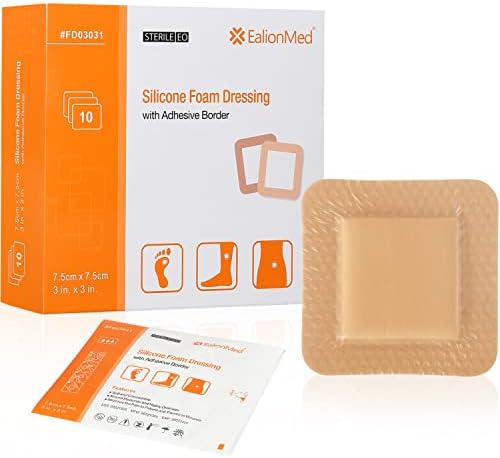 Molho de espuma de silicone ealionmed com borda adesiva suave 3''x3 '', 10 pacote, remoção indolor de alta absorção