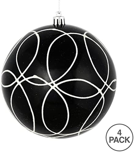 Ornamento de doces preto de Vickerman 4 com padrão de glitter círculo. Inclui 4 ornamentos por bolsa.
