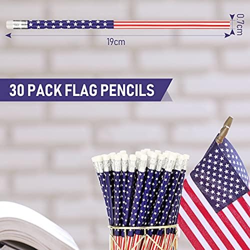 Lápis de bandeira americana EUA Lápis de bandeira patriótica com borrachas para o Dia da Independência, 4 de julho, favor do partido, material escolar de escritório