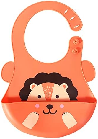 Babador de bebê de silicone heccei, babador fofo de alimentação de bebê, babadores de alimentação à prova d'água ajustáveis