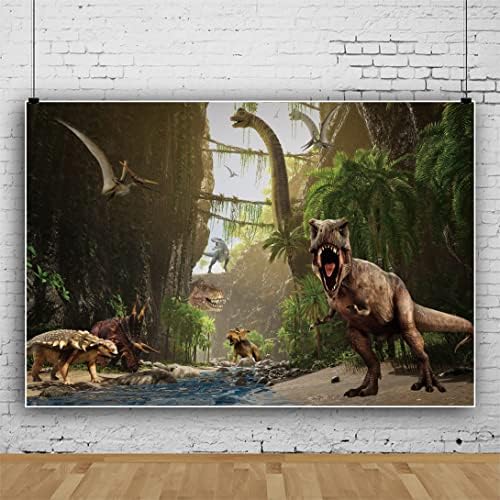 Renaiss 7x5ft Dinosaur tem tema fotográfica da floresta selvagem da floresta do lago de dinossauros de dinossauros de fundo