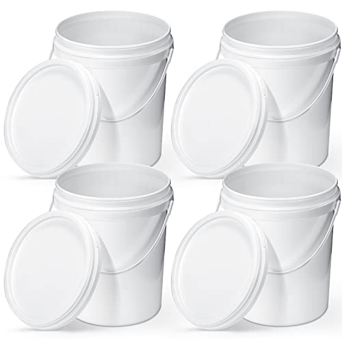 NUOGO 4 PCS 5 galões de balde de recipiente de balde com foca alça de plástico branca de plástico industrial All Proposition