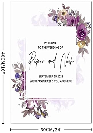 Dark Purple Watercolor Rose Floral Wedding Sinais de boas -vindas bem -vindos ao nosso casamento Nome personalizado Data Wood