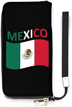 Flag da carteira longa da bandeira do México para homens Mulheres Durável bolsa de bolsa Titular com zíper e tira para