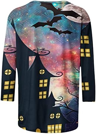 Narhbrg Halloween Tops vintage para mulheres camisetas soltas Tops 3/4 de manga de manga