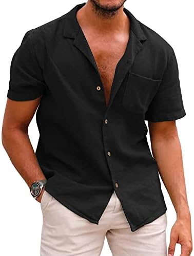 Camisa de linho de algodão masculina botão de manga curta para baixo camiseta de gola de manobra seca rápida T-shirt Gentlemen