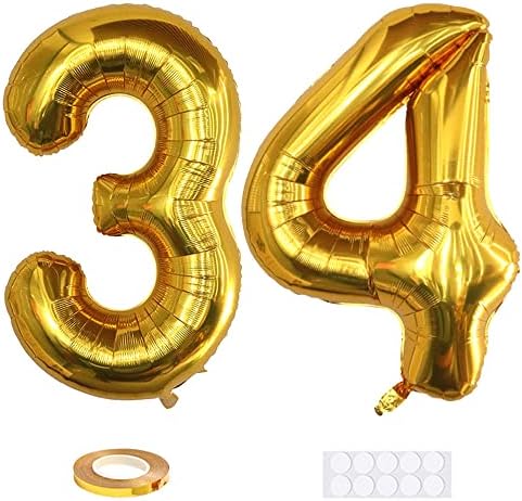 XIHUIMAY Número 34 Balões de balão digital 40 polegadas Alfabeto 34 Balões de aniversário Digit 34 Balões de hélio Balões grandes