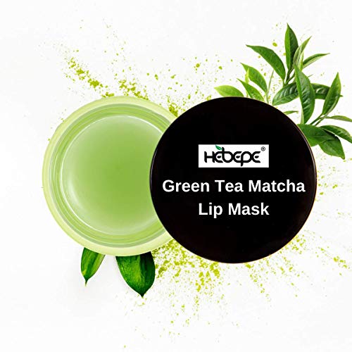 HEBEPE Green Tea Matcha Lip Sleeping Mask durante a noite com aplicador, tratamento de lábios secos com óleo de coco, vitamina E, extrato de fig, orquídea e manteiga de karité, hidratante para lábios secos, rachados e rachados