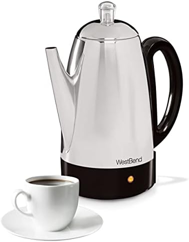 West Bend 54159 Classic aço inoxidável Cafeteiro elétrico Percolator com alça resistente ao calor e base de cordas destacáveis,