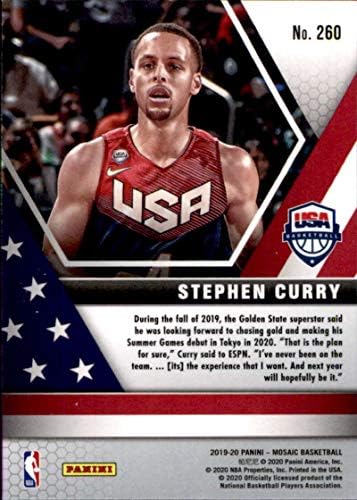 2019-20 Panini Mosaic 260 Stephen Curry USA Basketball Card de basquete