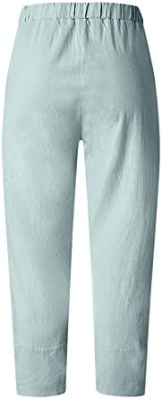 Calças de linho de algodão para mulheres para mulheres calças de verão casuais com bolsos soltos fit boho calças de praia confortáveis