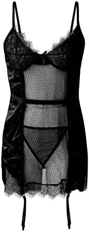 Lingerie feminina define sutiã de cintura alta e calcinha de tiras de bobas de babydoll bodyspuit de traje de 2 peças, strap sexy preto, 3x-grande