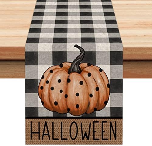Decorações de Halloween Pumpkin Buffalo Plaid Table Runner 13x72 polegadas Decoração de festas de férias de fazenda de longa duração