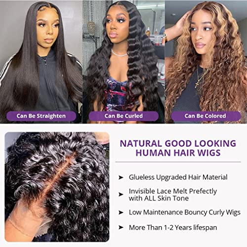 Como ela, como HD Lace Front Wigs Human Human Water Wave Water Wave 4 × 4 Wig Front Wig pré -arrancado 180% densidade