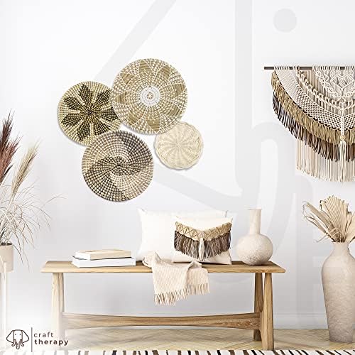Decoração de cesta de parede tecida - Conjunto de 9 cestas de parede decorativas e artesanais - Ratão de terapia artesanal