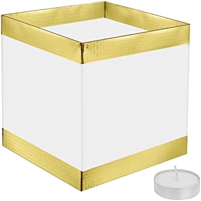Fuhigh 20pack papel lanternas flutuantes de água, ouro+lanterna de vela de ouro quadrado branco, lanternas de mesa ao ar livre