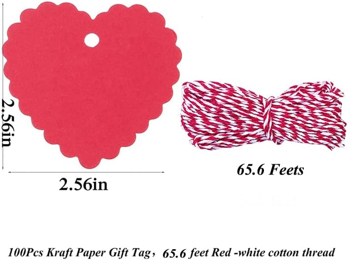 100pcs Valentine Gift Tags Heart Kraft Paper Tags Presente com cordas para festas de festas de casamento