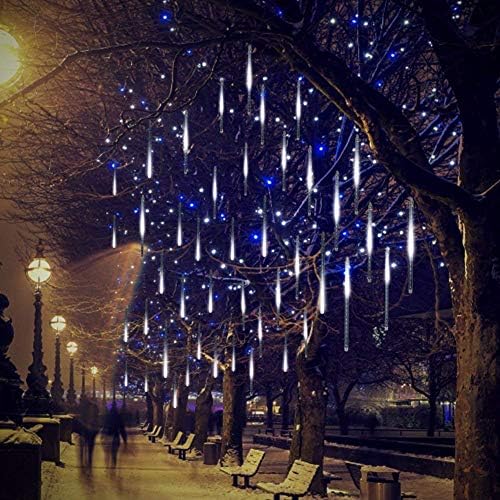 Zezuxy Christmas Lights Outdoor, Falling Rain Grow Icelic Cascading String Lights 12 em 8 Tubos Luces de Navidad para Exterior, Meteor Luzes de chuveiro Presentes para mulheres Decorações de árvores de Natal, azul