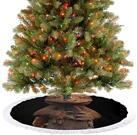 Reptile Gecko Lizard Christmas Tree Skirt Tree Tree Base com borlas para festa de férias Decoração de natal 48 x48