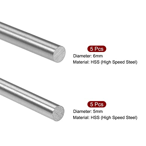 Uxcell 10pcs torneira hastes redondas 150 x 5mm 200 x 6mm barra de eixo sólido aço de alta velocidade para ferramenta