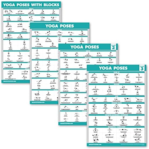 Palace Learning 4 Pack - Yoga Poses Volume 1, 2 e 3 + Posições de ioga com blocos de ioga - Gráficos de exercícios de